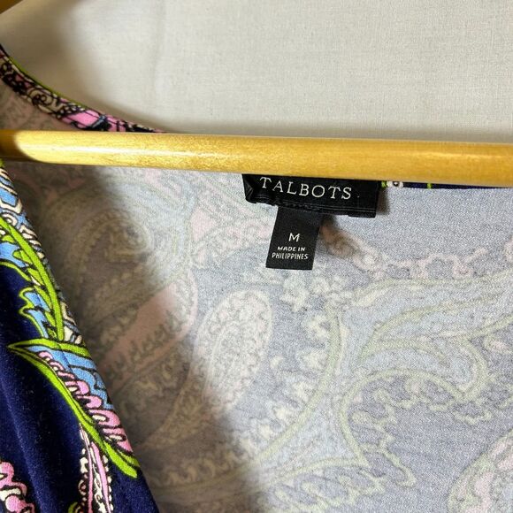 Talbots Navy Multi Paisley Surplice V-Neck SS Fit and Flare Midi Dress Size M - Picture 4 of 11